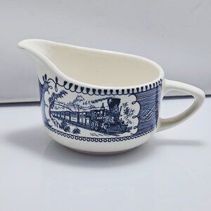 Currier Ives Creamer 2.75" Royal Pottery Steam Locomotive USA transferware irons